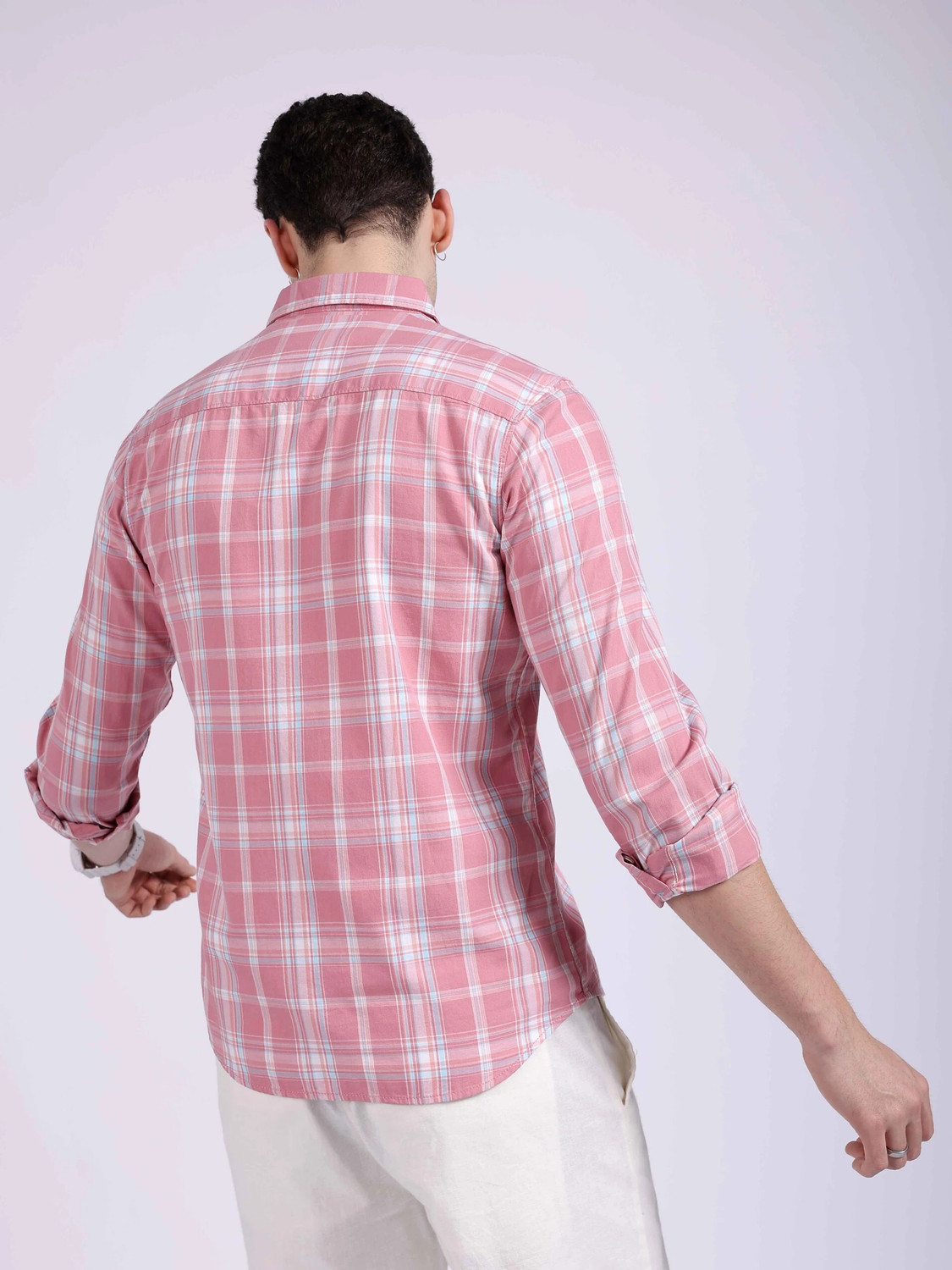 Image of YELLOWDASH Men Checkered Casual Pink Shirt