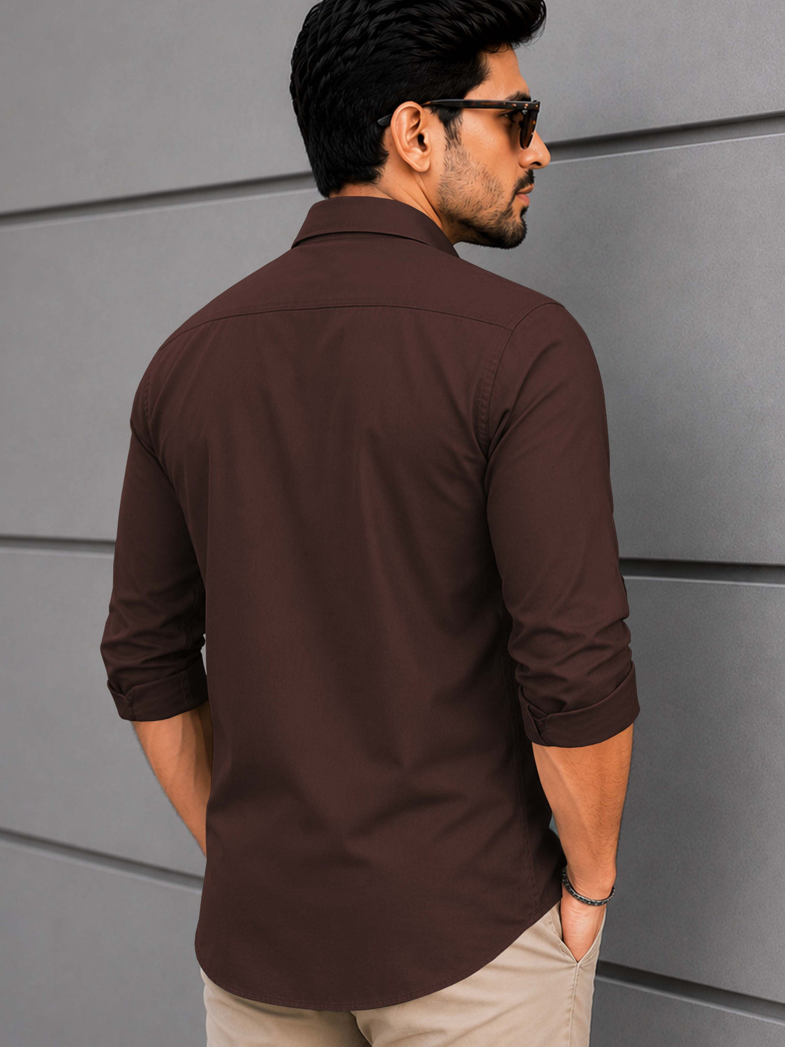 Image of VeBNoR Men Solid Casual Brown Shirt