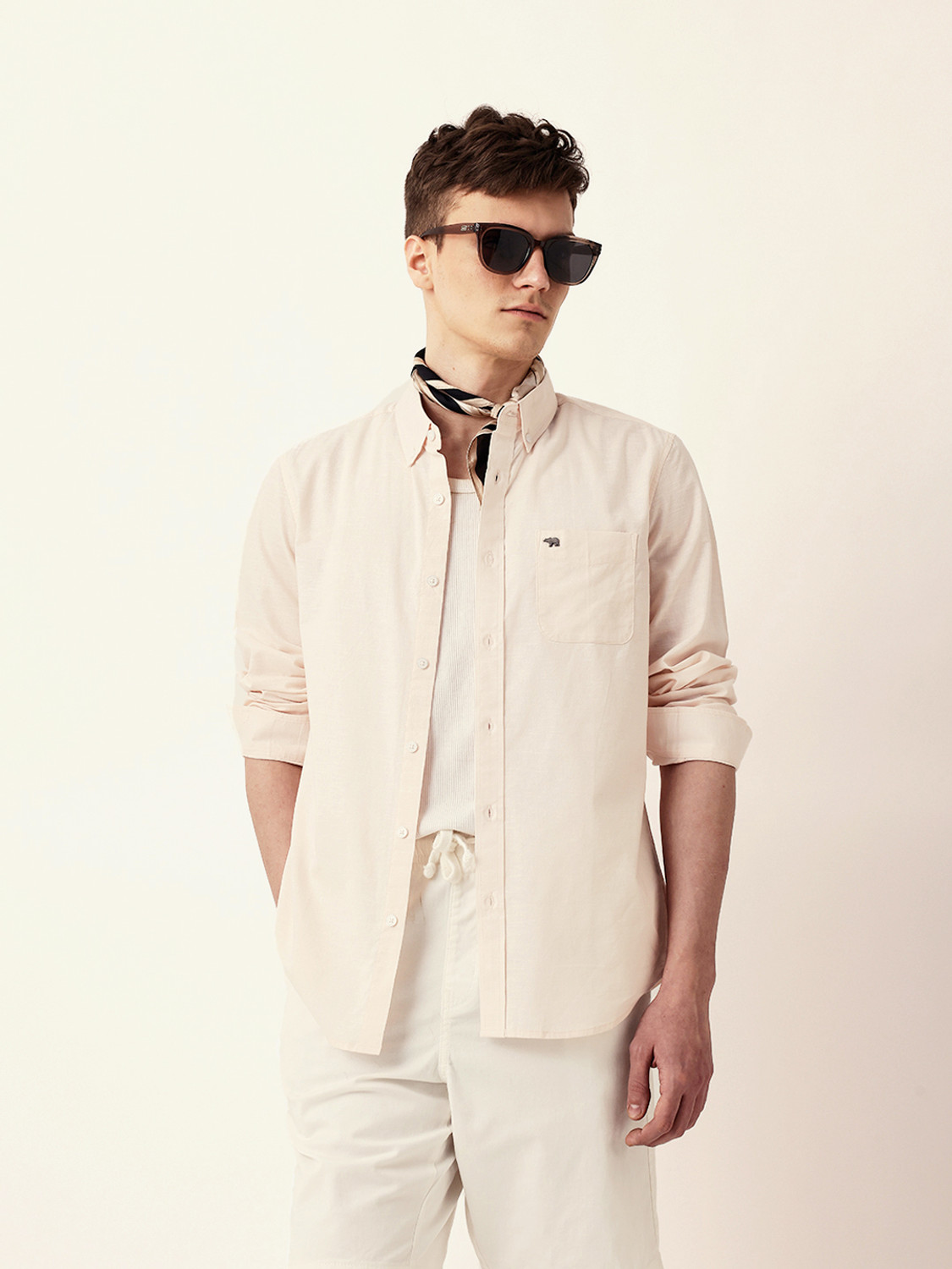 Image of THE BEAR HOUSE Men Solid Casual Pink Shirt
