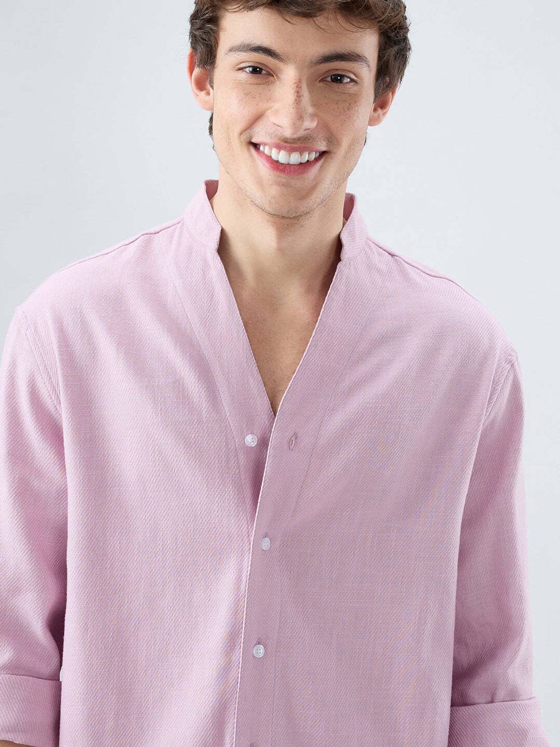 VASTRADO Men Solid Casual Pink Shirt - Image 3