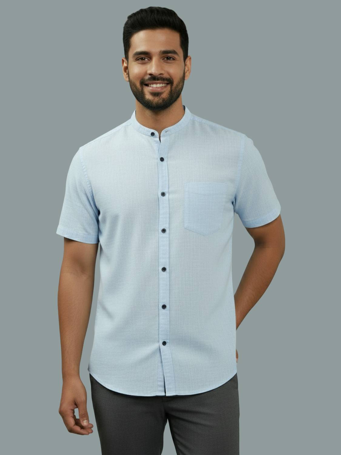BHUVIKOO Men Solid Casual Light Blue Shirt