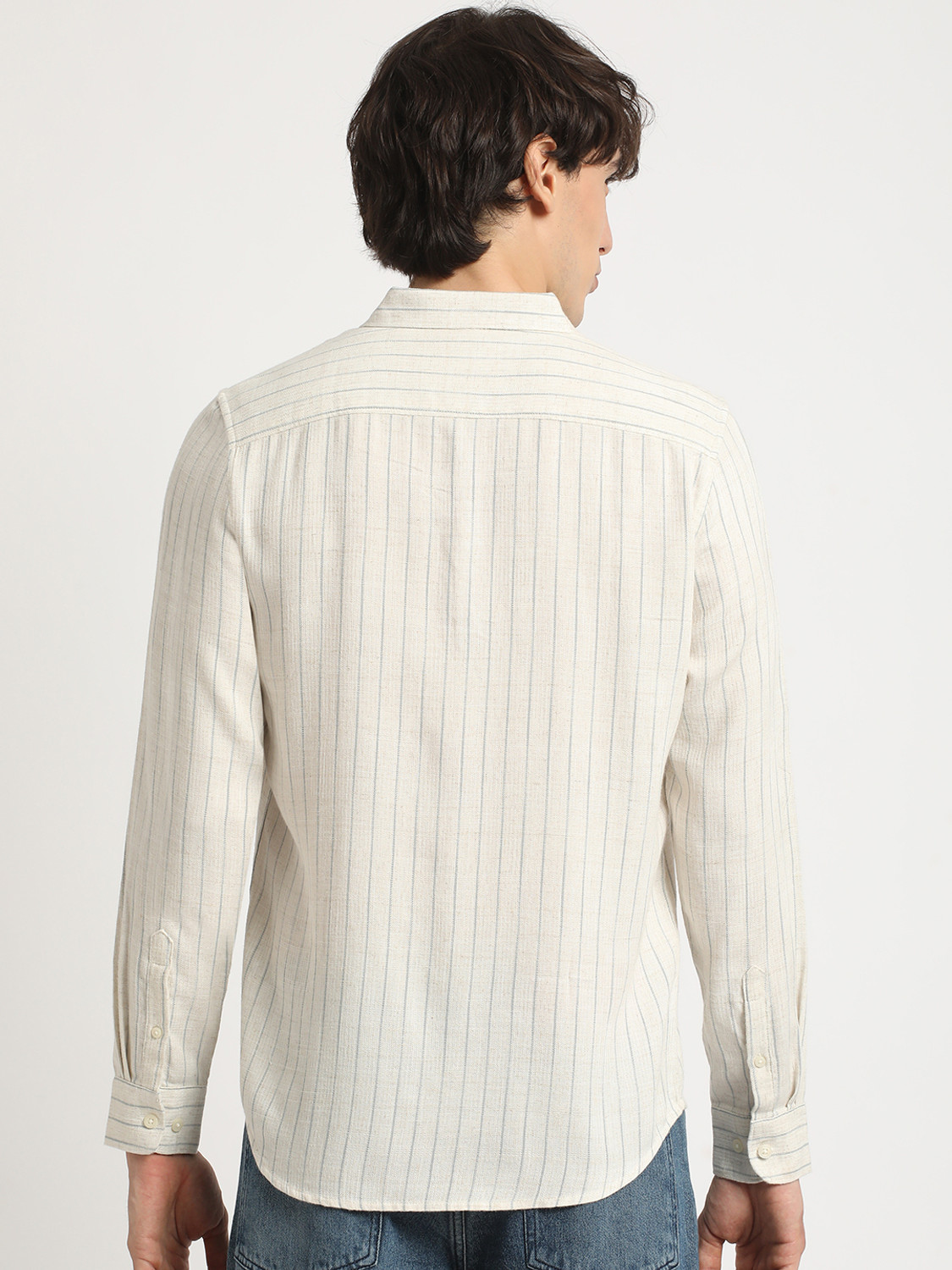 Image of THE BEAR HOUSE Men Striped Casual Beige Shirt
