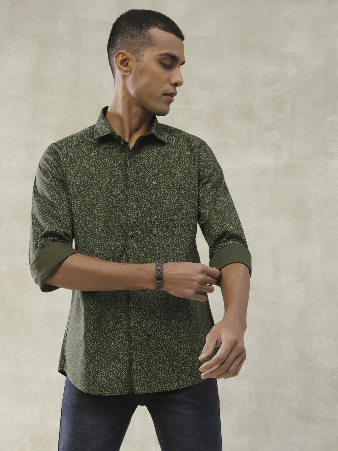 Image of TURTLE Men Printed Casual Dark Green Shirt