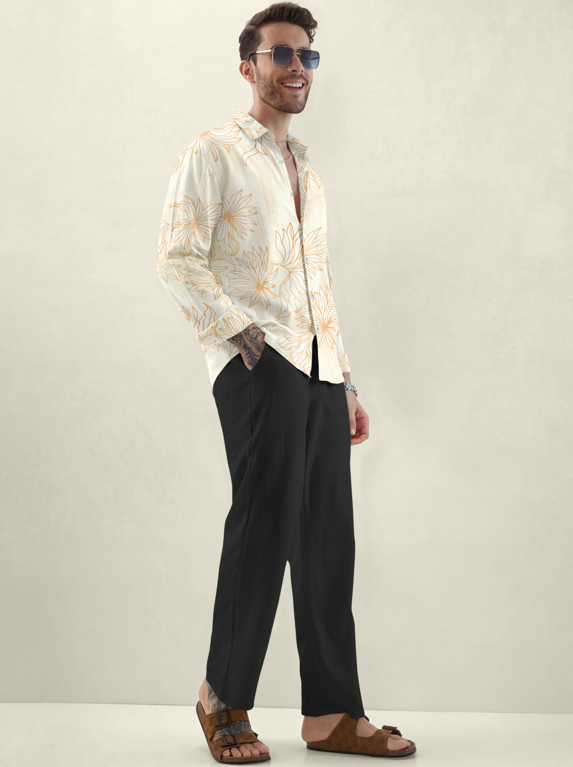 Image of vdlooks Men Relaxed Fit Floral Print Casual Shirt