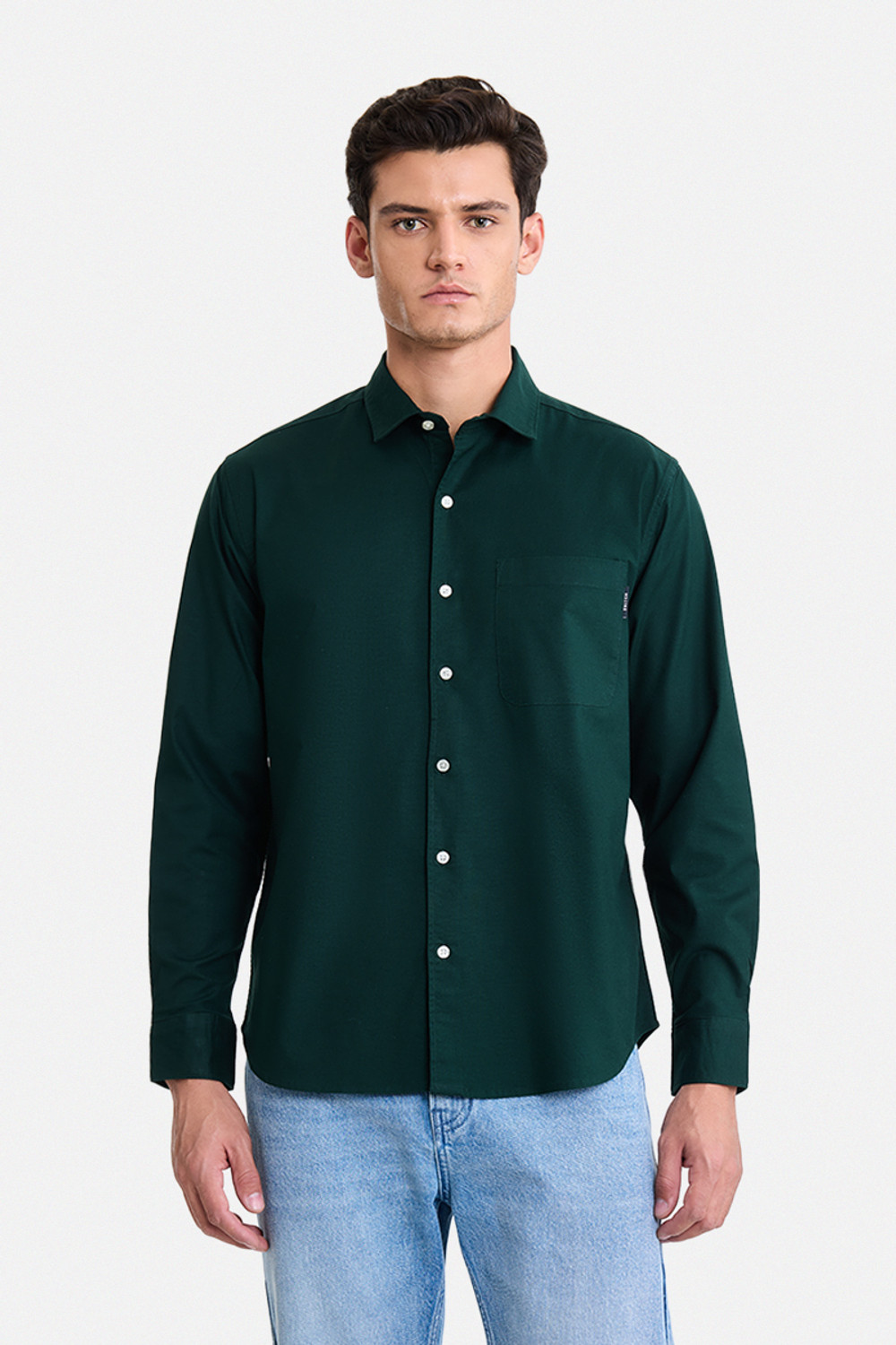 Image of Snitch Men Solid Casual Dark Green Shirt
