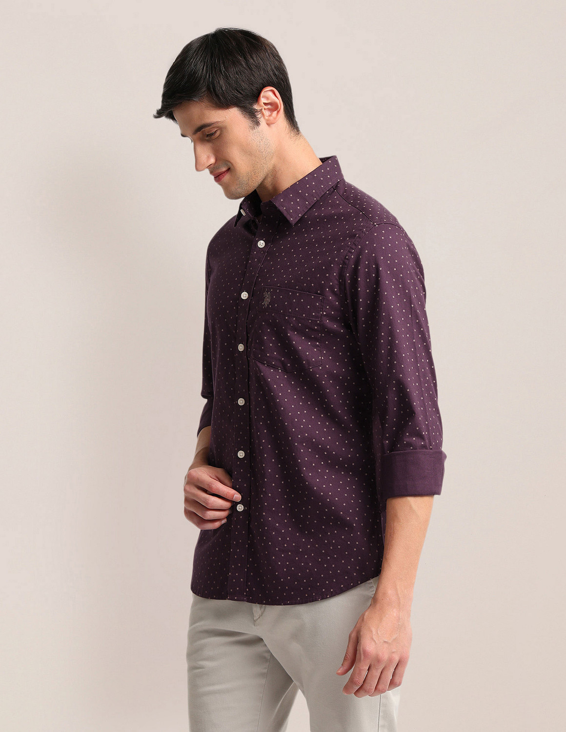 Image of U.S. POLO ASSN. Men Printed Casual Purple Shirt