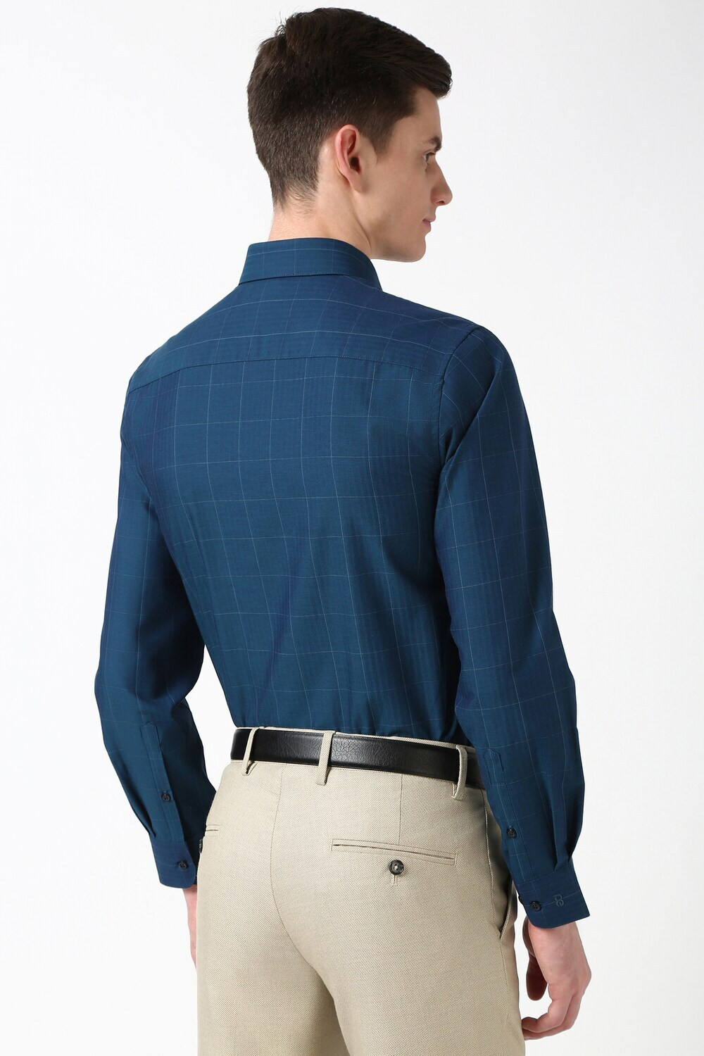 Image of PETER ENGLAND Men Checkered Formal Blue Shirt
