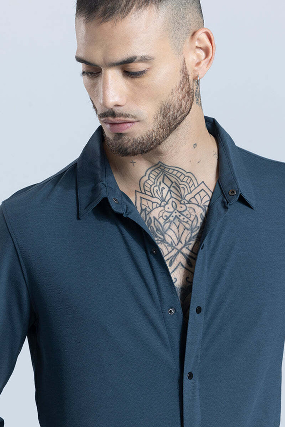 Image of Snitch Men Solid Formal Blue Shirt