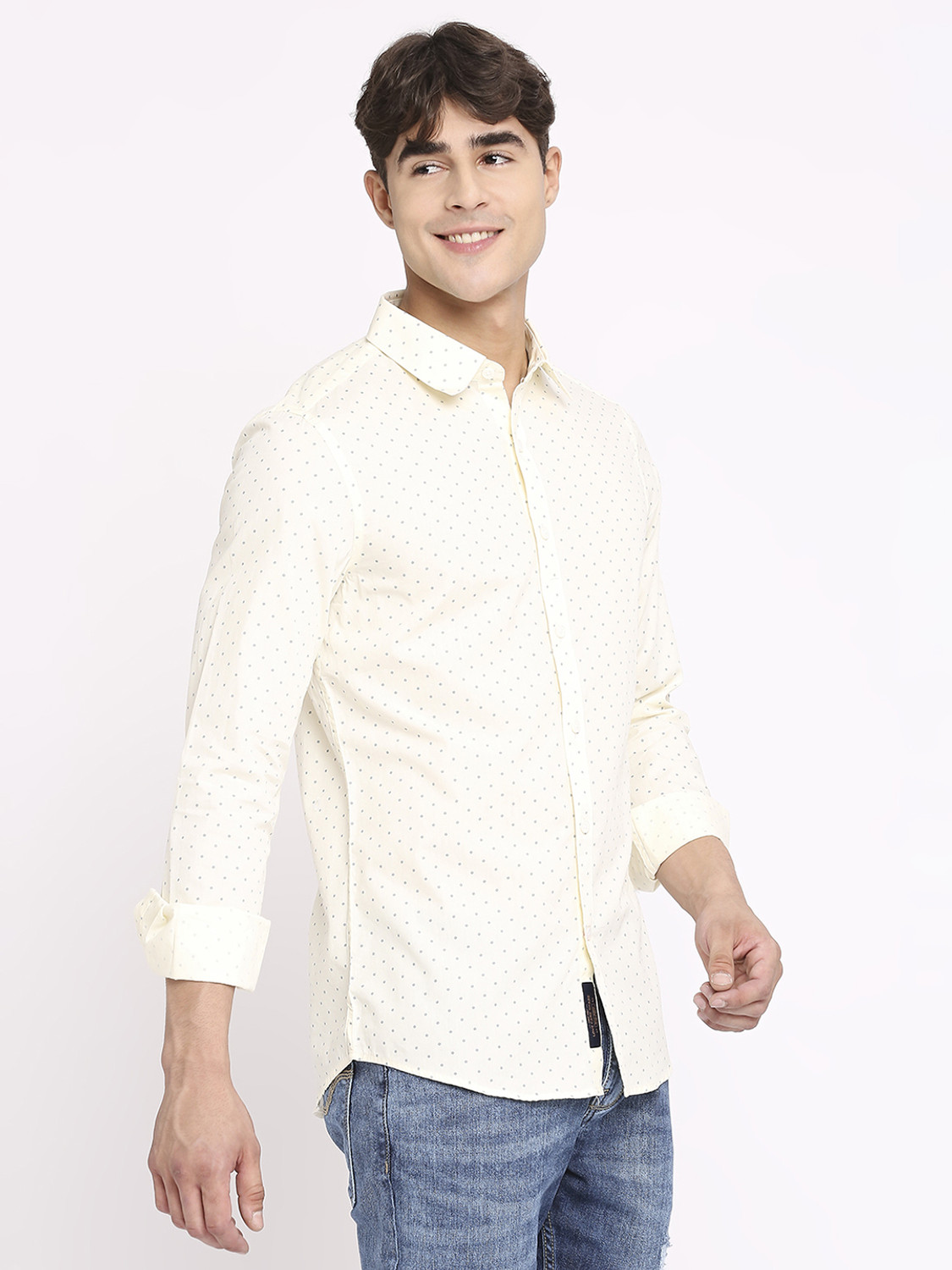 Image of BEING HUMAN Men Printed Casual Cream, Blue Shirt