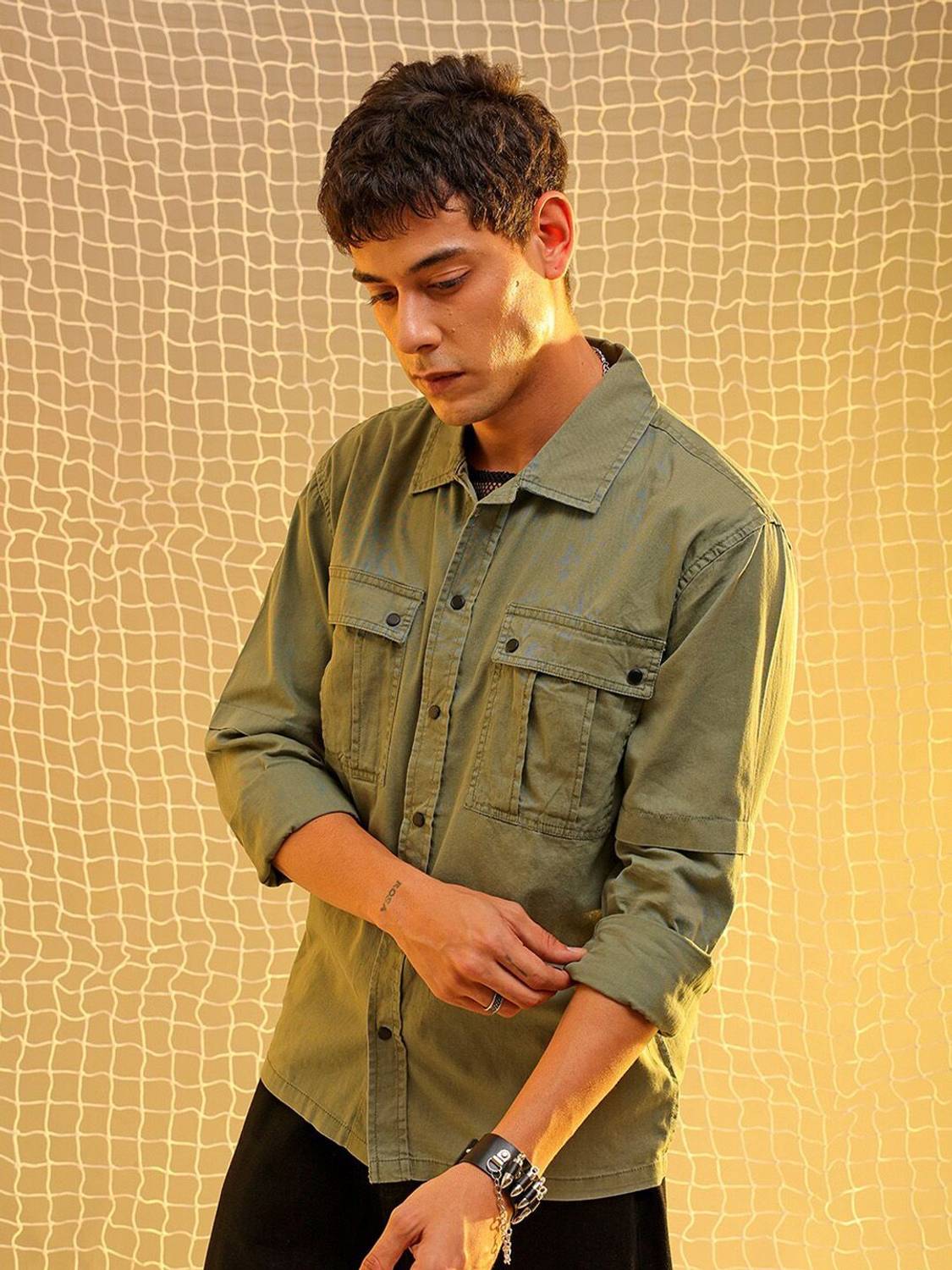 The Indian Garage Co. Men Solid Casual Green Shirt - Image 3