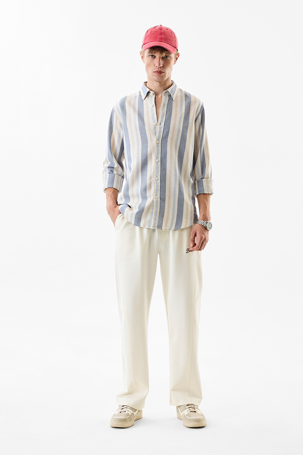 Image of Snitch Men Striped Casual Light Blue Shirt