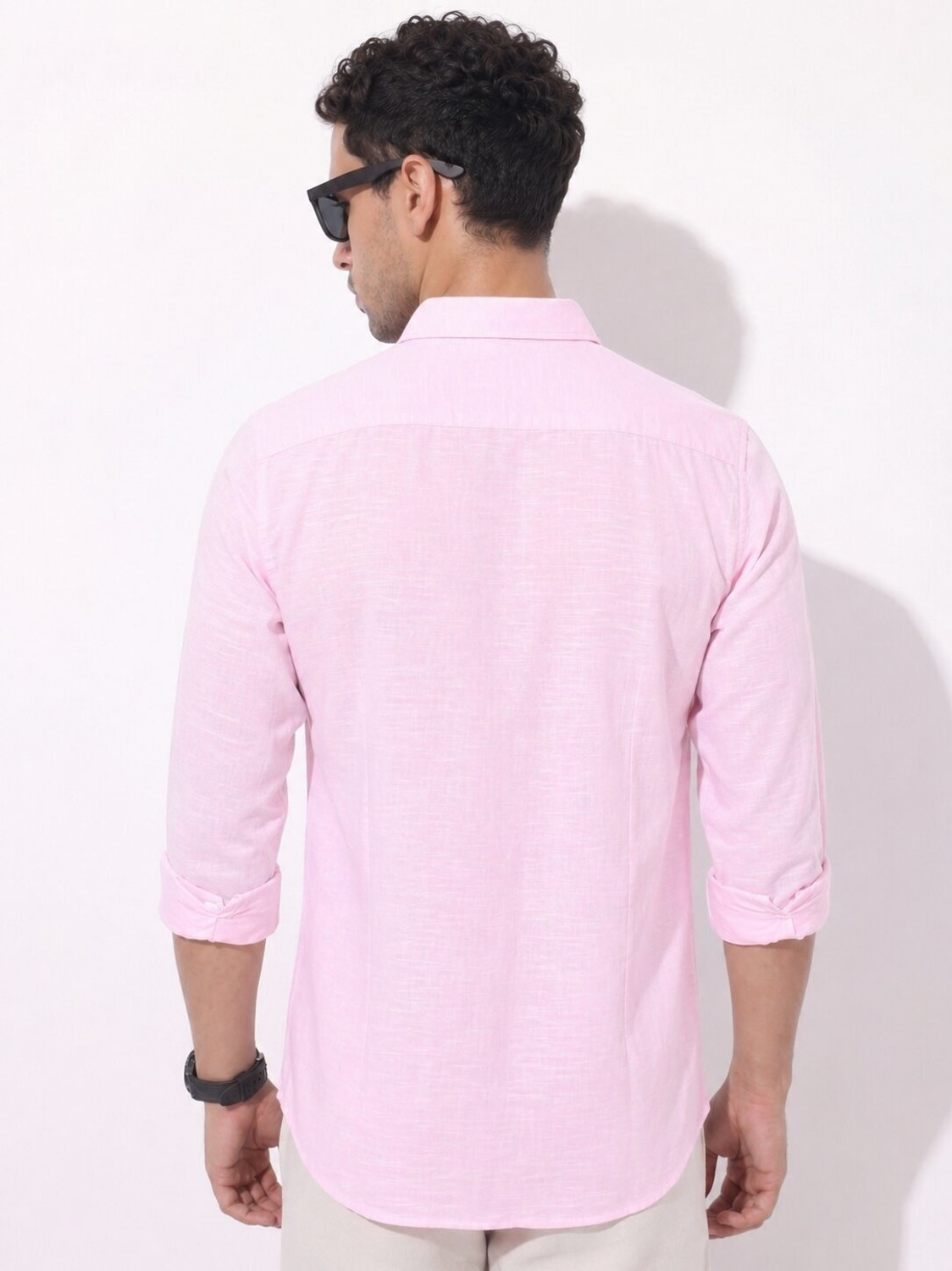 Image of MOHICANS Men Solid Casual Pink Shirt