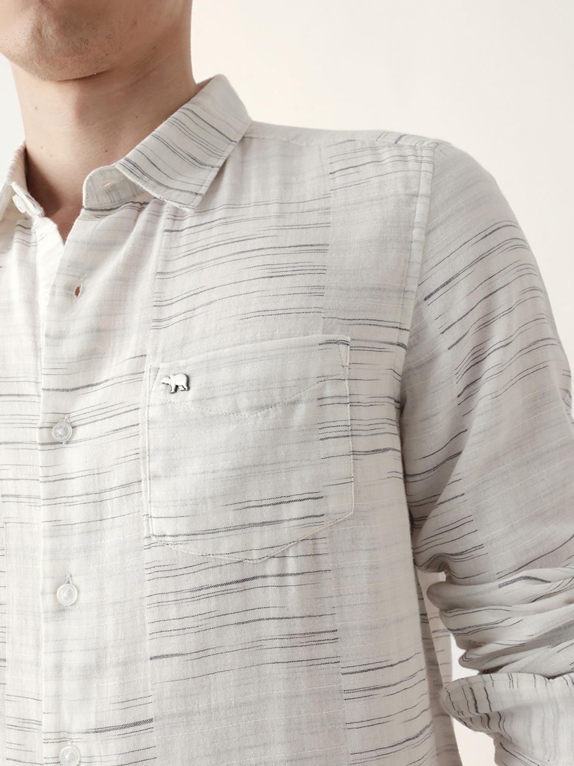 Image of THE BEAR HOUSE Men Printed Casual White Shirt