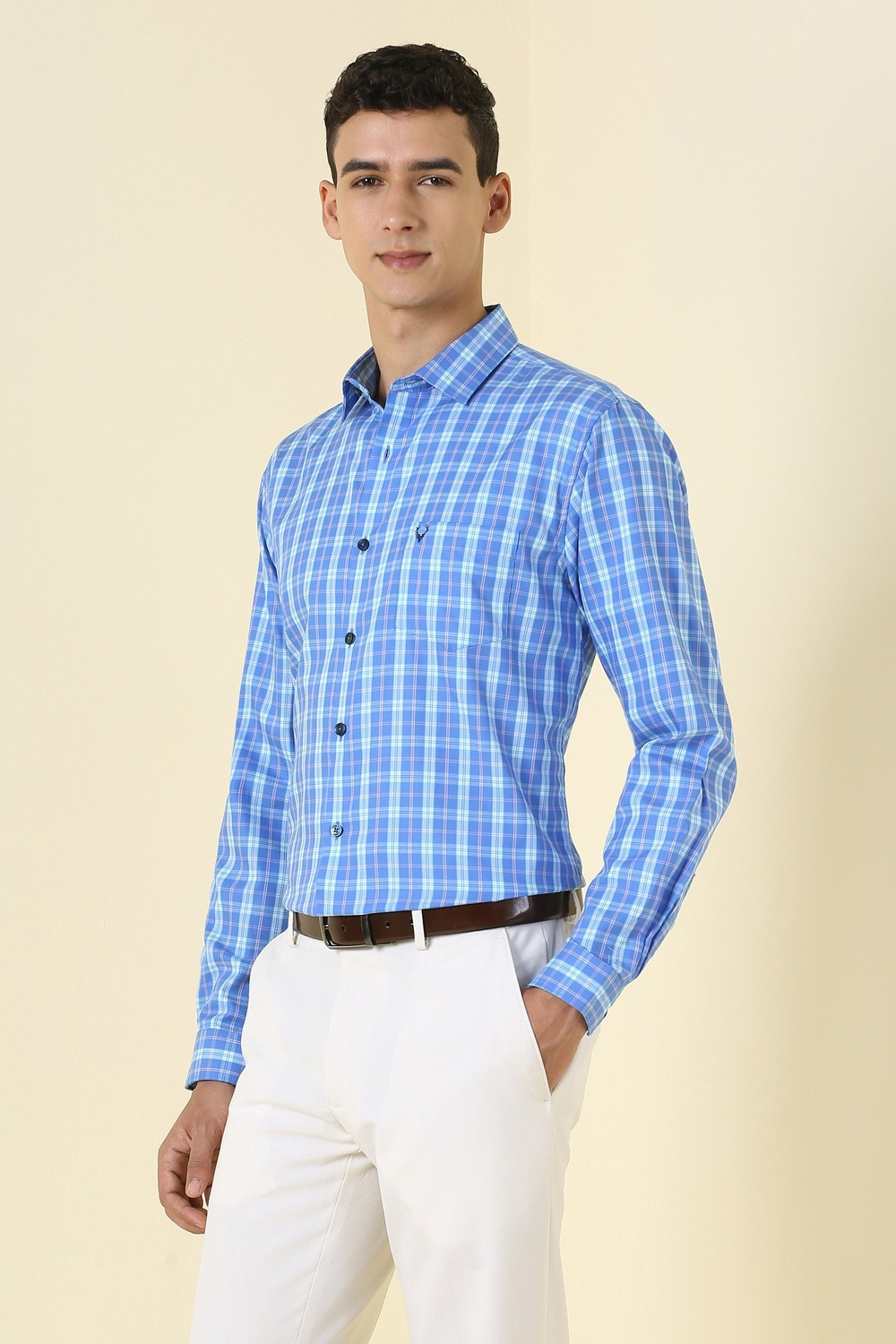 Image of Allen Solly Men Checkered Formal Blue Shirt