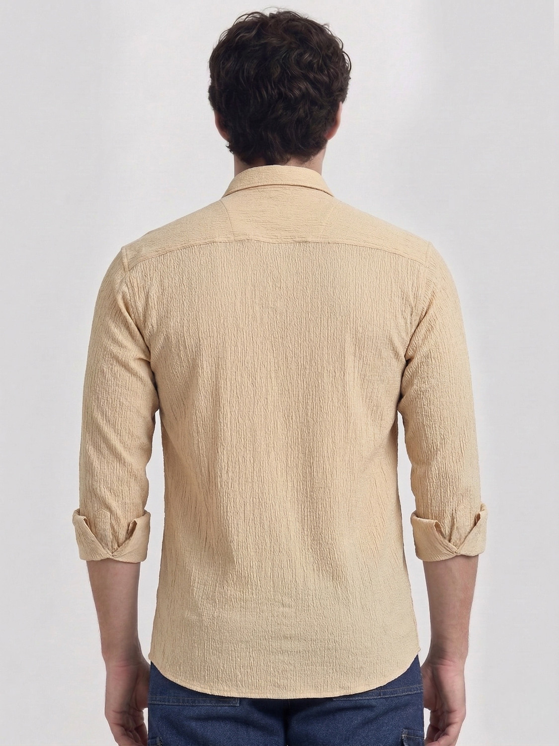 Image of Khushi Creation Men Self Design Casual Brown, Beige Shirt