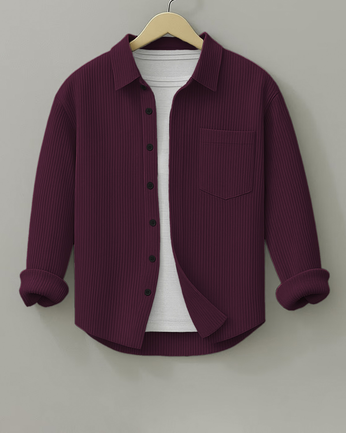Image of HOODLER Men Self Design Casual Maroon Shirt
