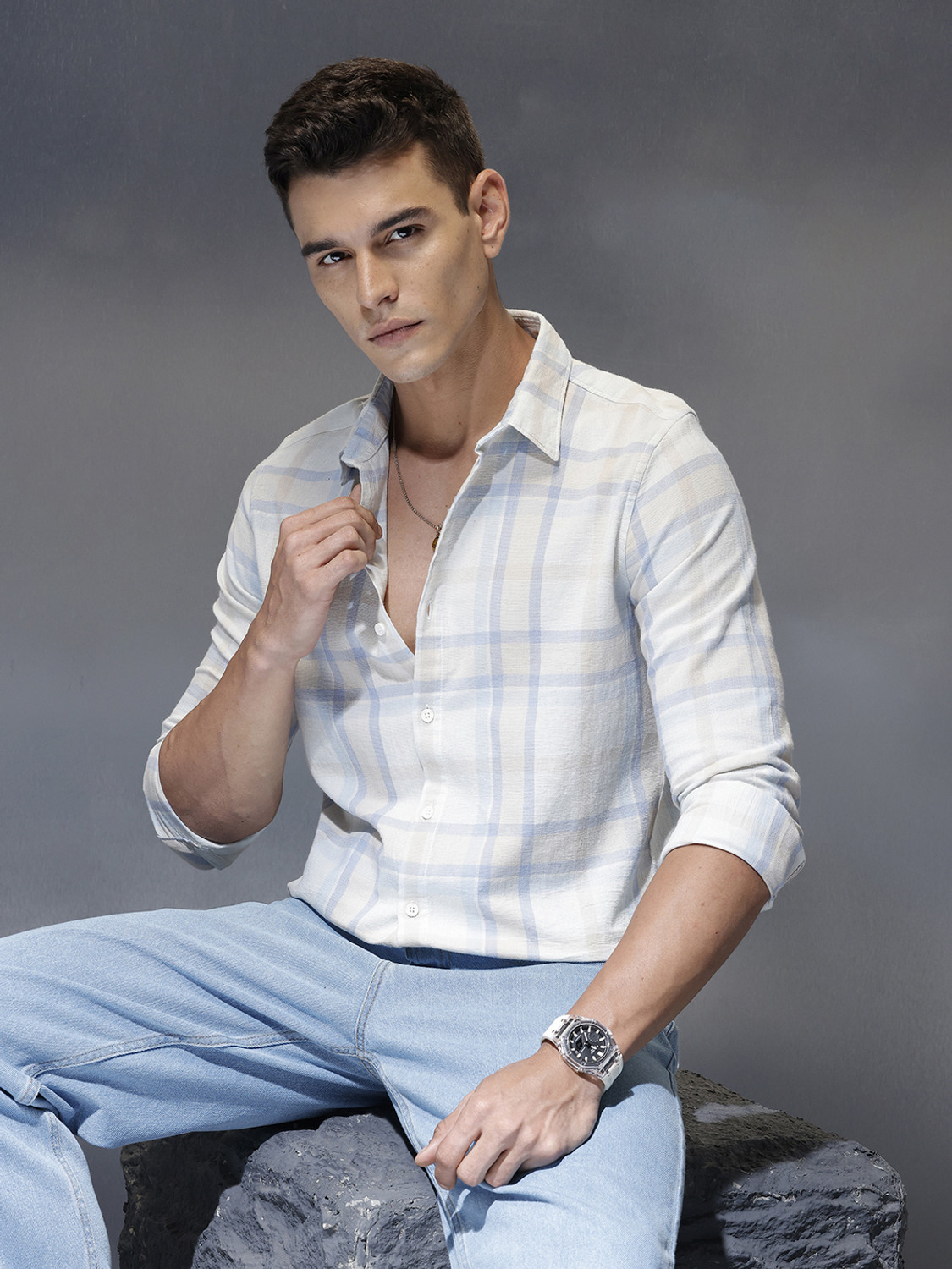 Image of WROGN Men Slim Fit Checkered Casual Shirt