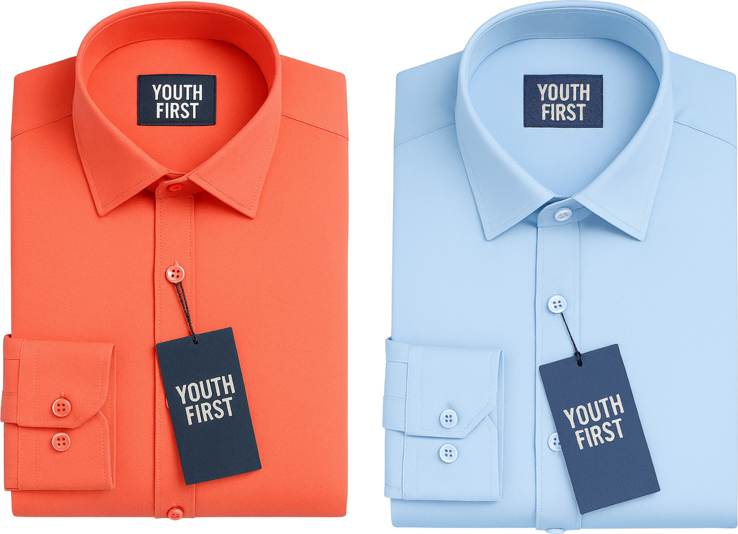 Image of YOUTH FIRST INDIAN BRAND Men Solid Formal Orange, Light Blue Shirt