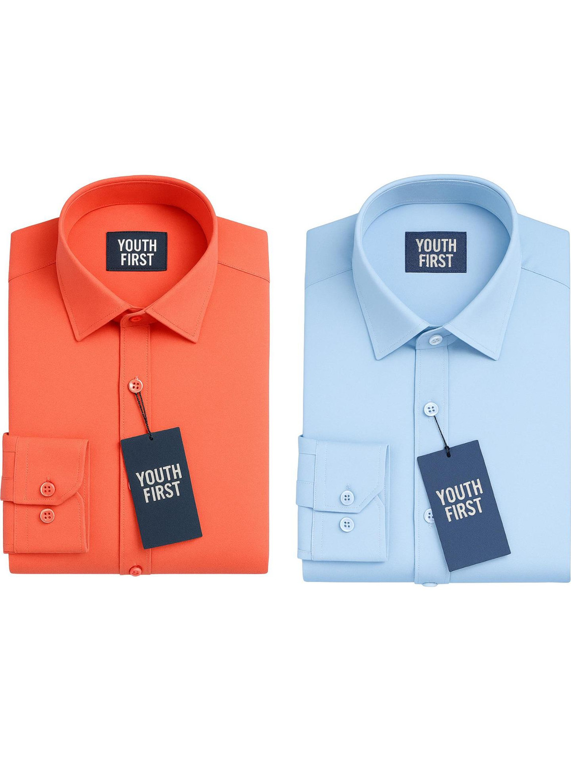 Image of YOUTH FIRST INDIAN BRAND Men Solid Formal Orange, Light Blue Shirt