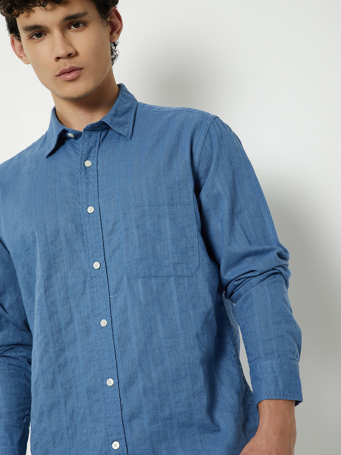 Image of MAX Men Striped Casual Blue Shirt