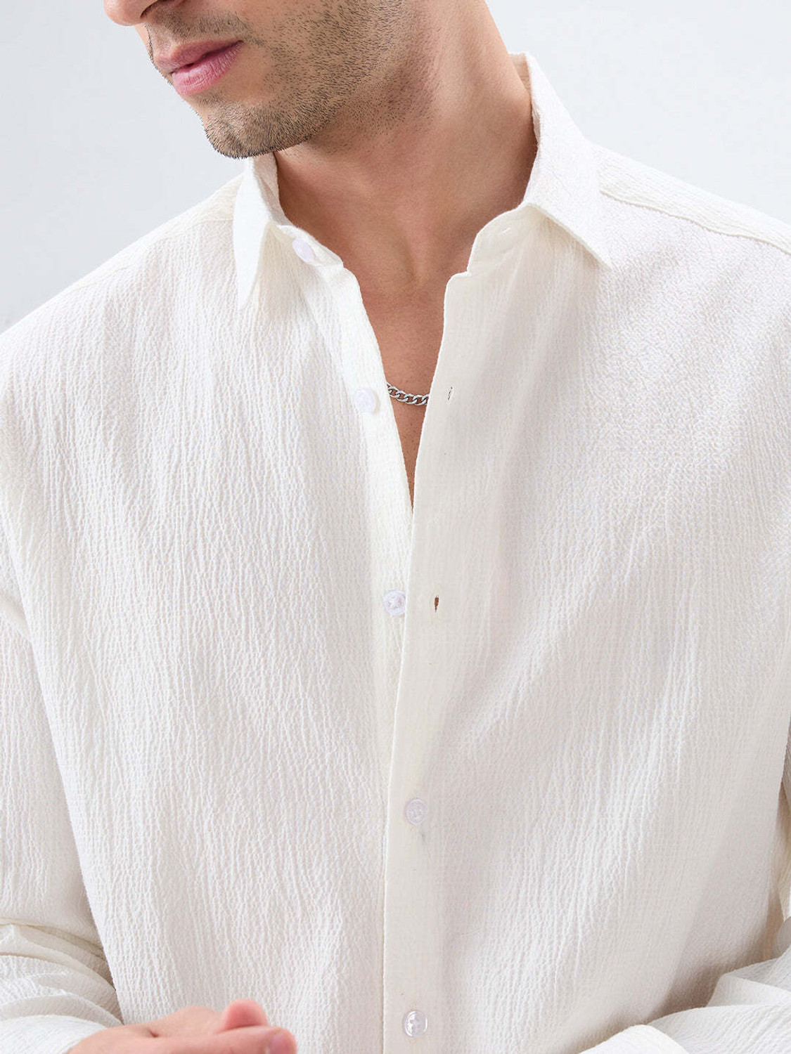 Image of VASTRADO Men Self Design Casual White Shirt