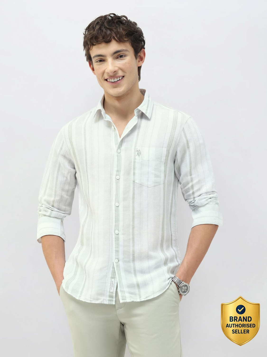 Image of U.S. POLO ASSN. Men Striped Casual Green Shirt