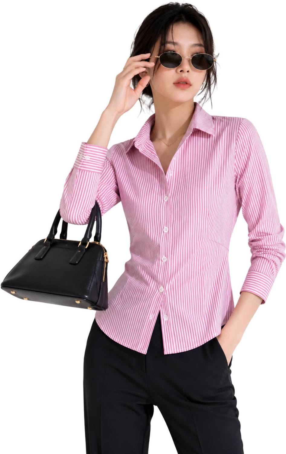 HappyBestie Women Pink, White Striped Shirt - Image 4