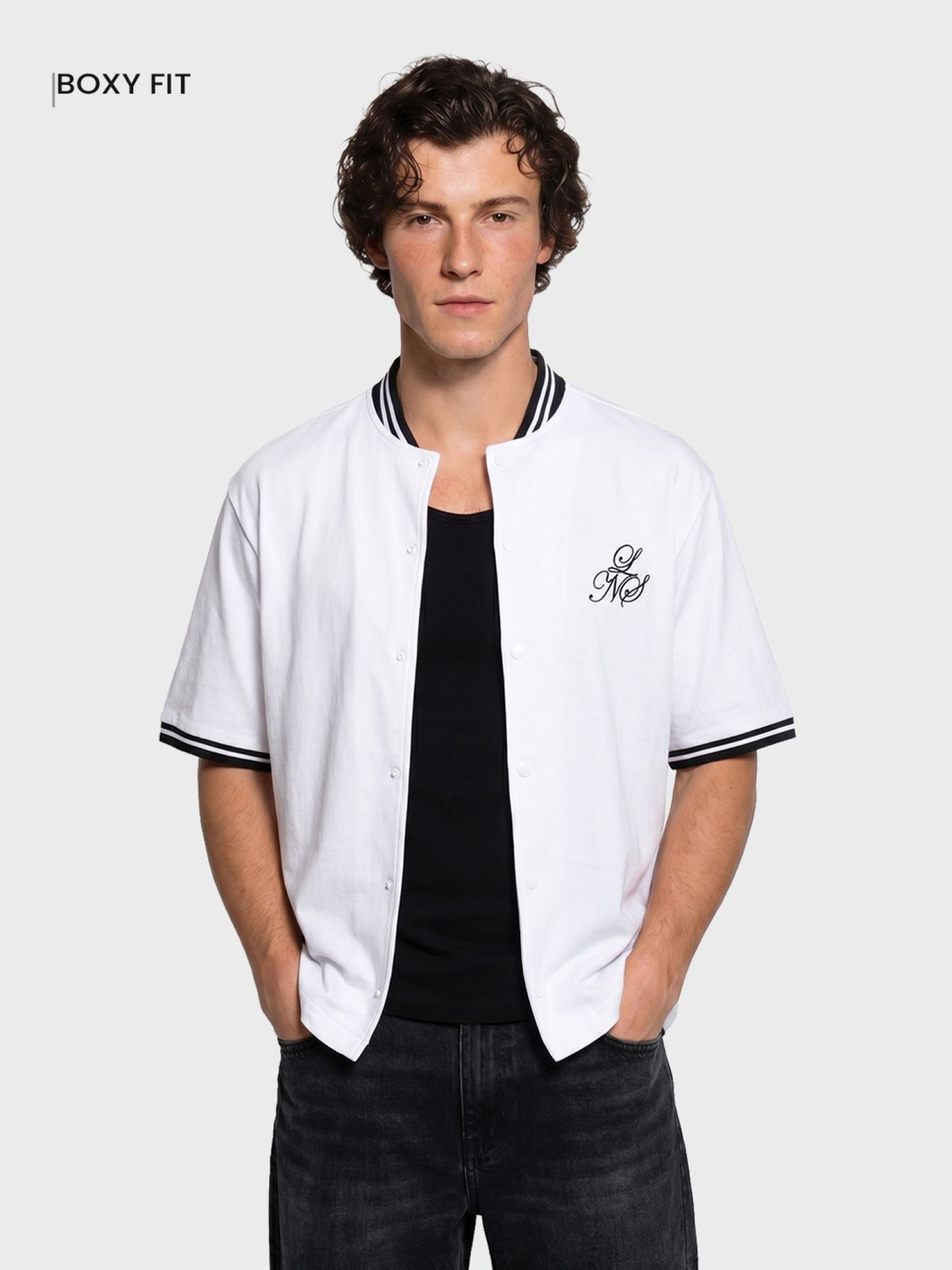 Image of The Indian Garage Co. Men Boxy Fit Embroidered Ribbed Collar Casual Shirt
