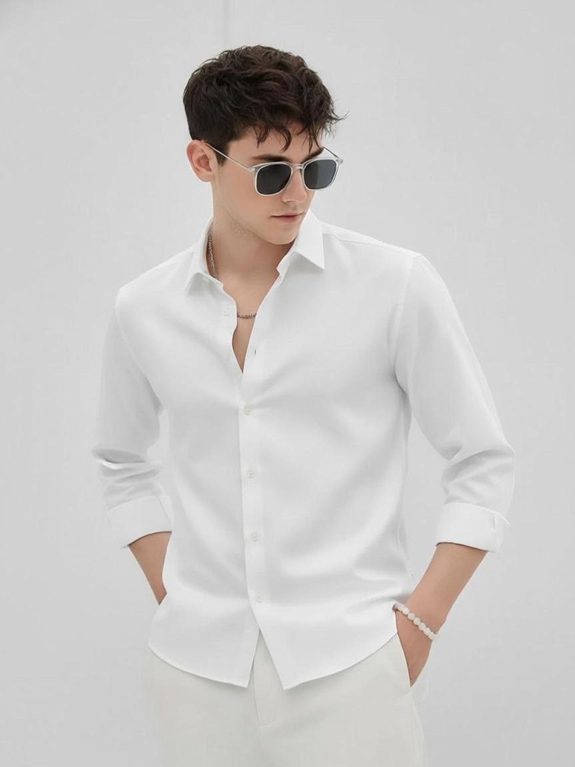 Image of Clothisto Men Solid Casual White Shirt