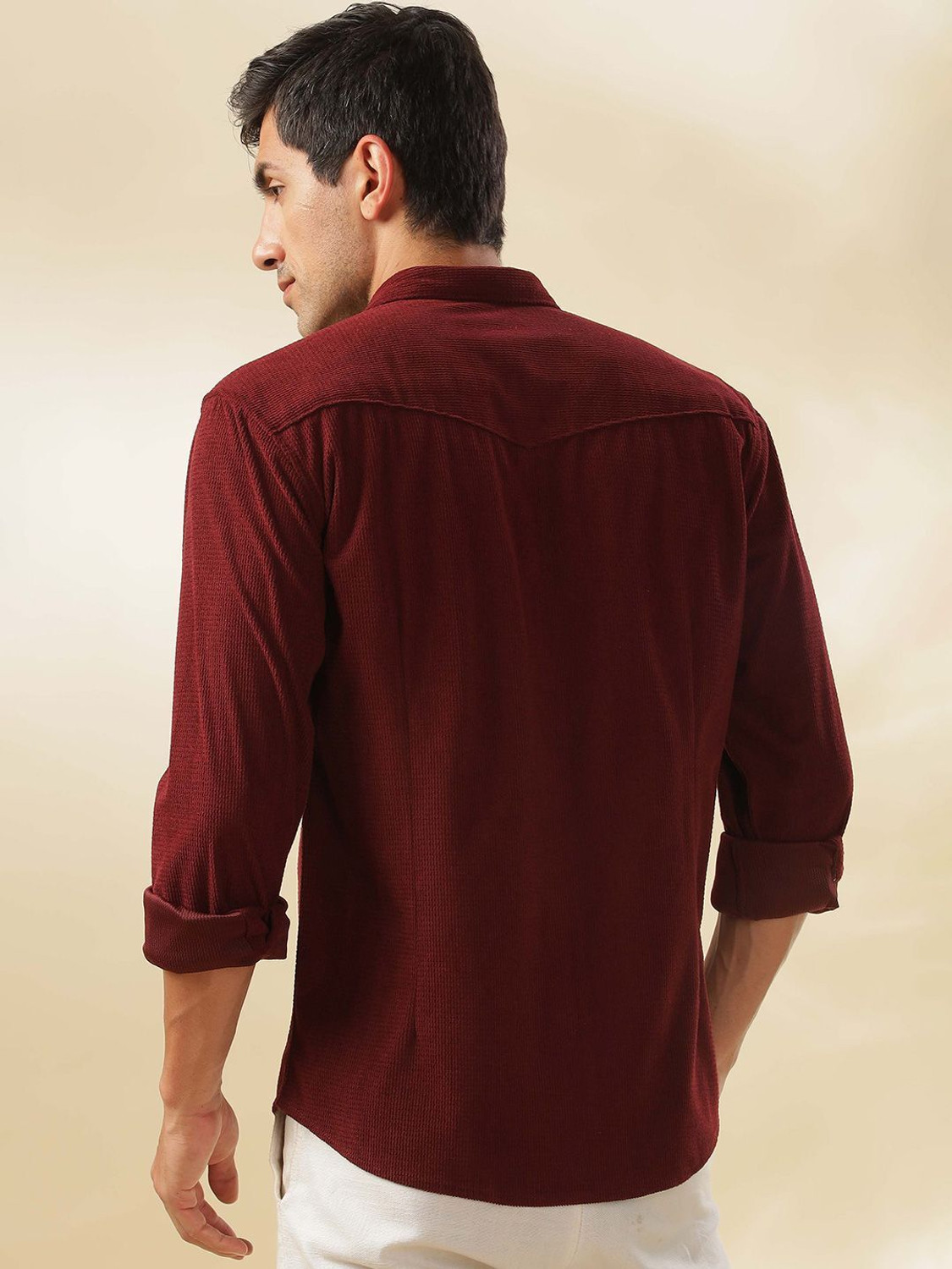 Image of HERE&NOW Men Solid Casual Maroon Shirt