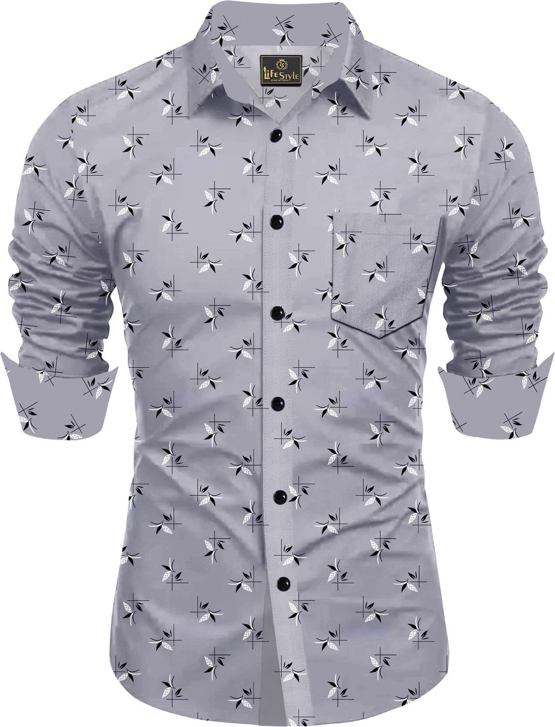 Image of SHUBHFLAX Men Printed Casual Grey Shirt