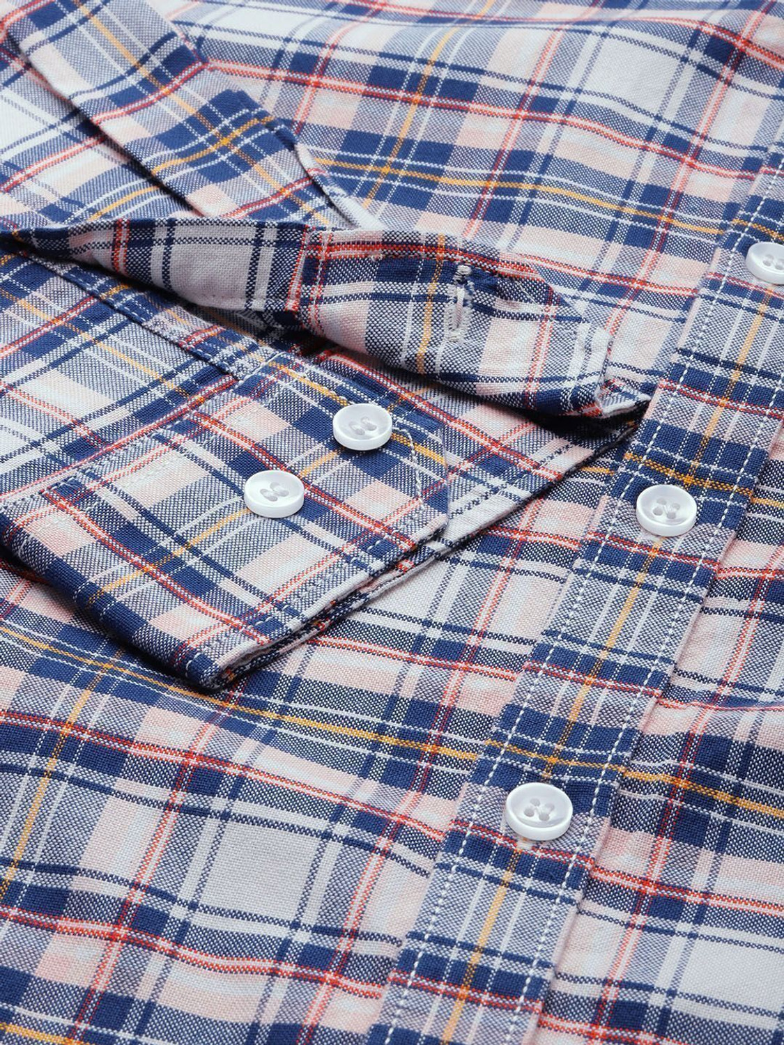 Image of Mast & Harbour Men Checkered Casual Blue Shirt