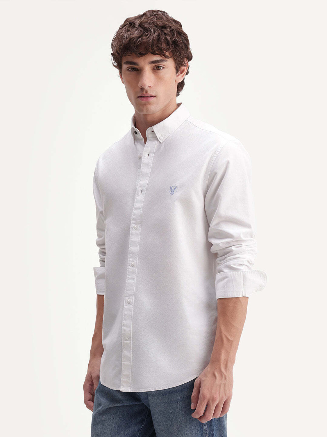 Image of RARE RABBIT Men Solid Casual White Shirt