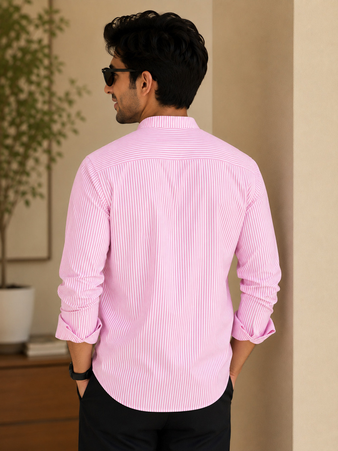 Image of ManlyAttire Men Striped Casual Pink Shirt