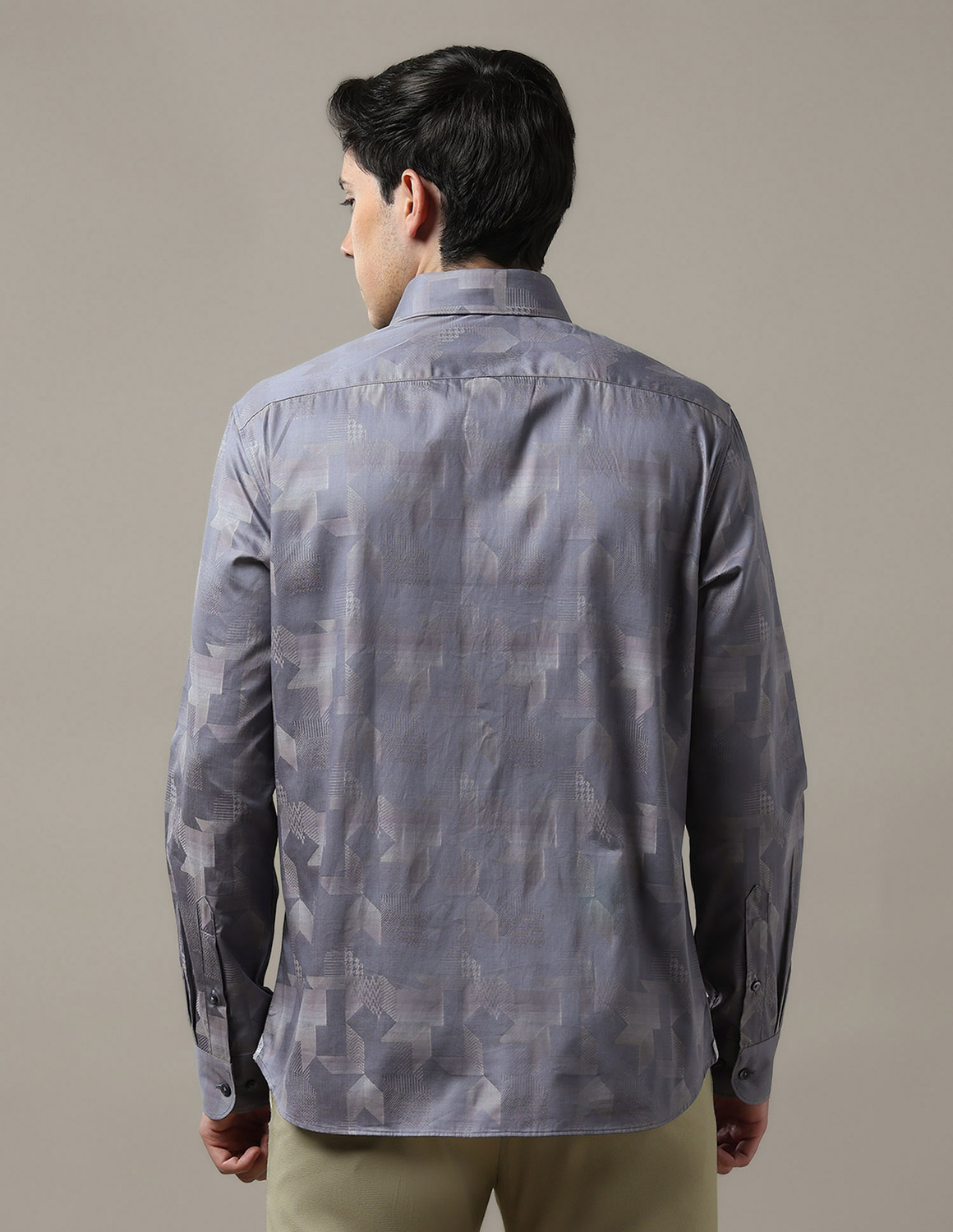 Image of ARROW Men Geometric Print Casual Grey Shirt