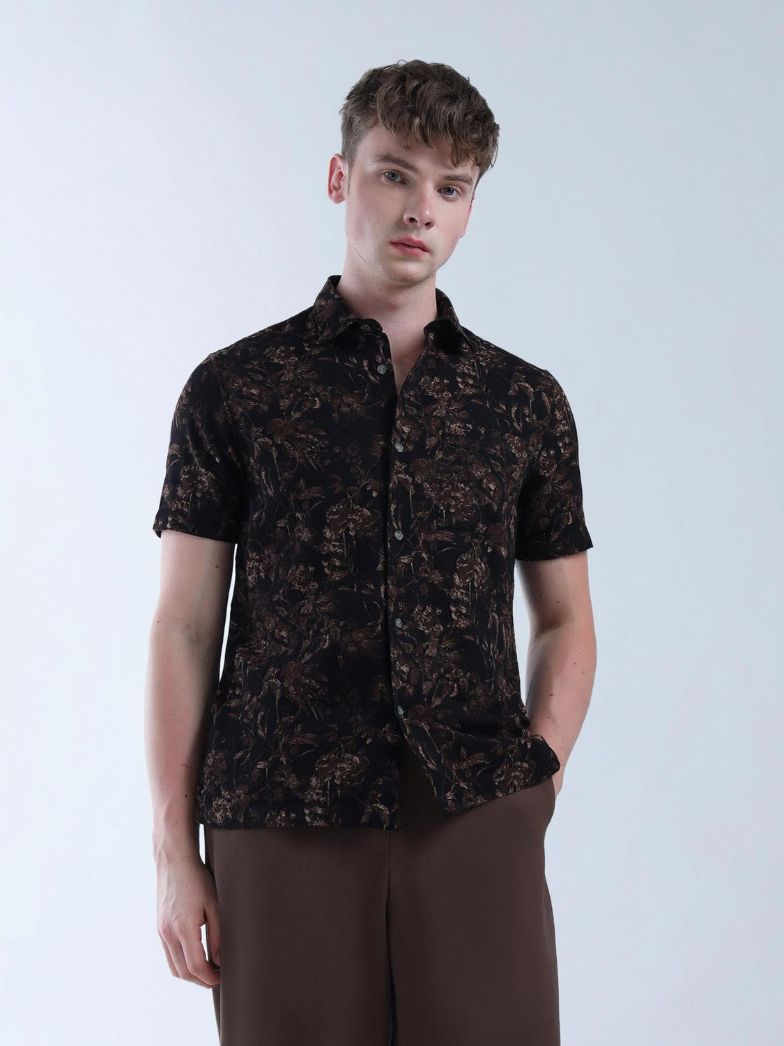 Image of FLYING MACHINE Men Printed Casual Black Shirt