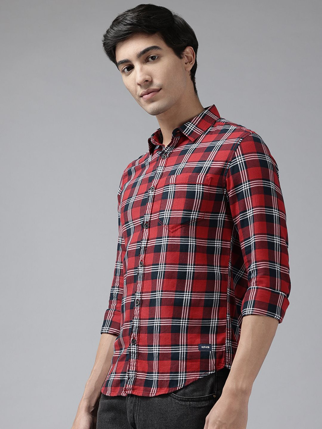 Image of Spykar Men Checkered Casual Red Shirt