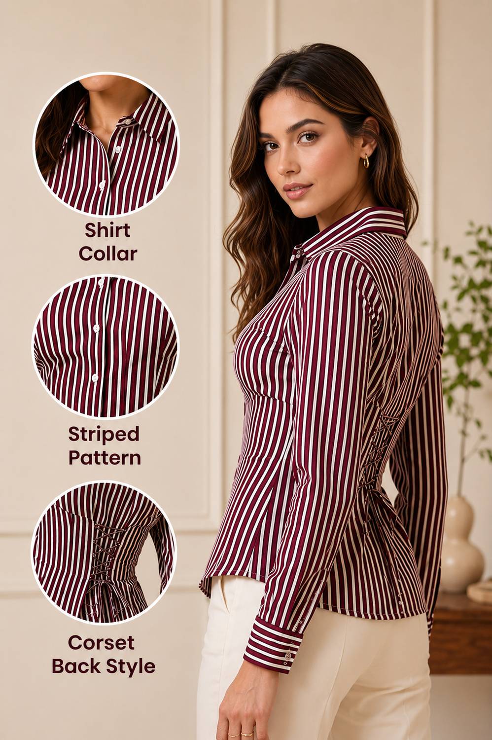 Alloro Women Striped Casual Maroon Shirt - Buy Alloro Women