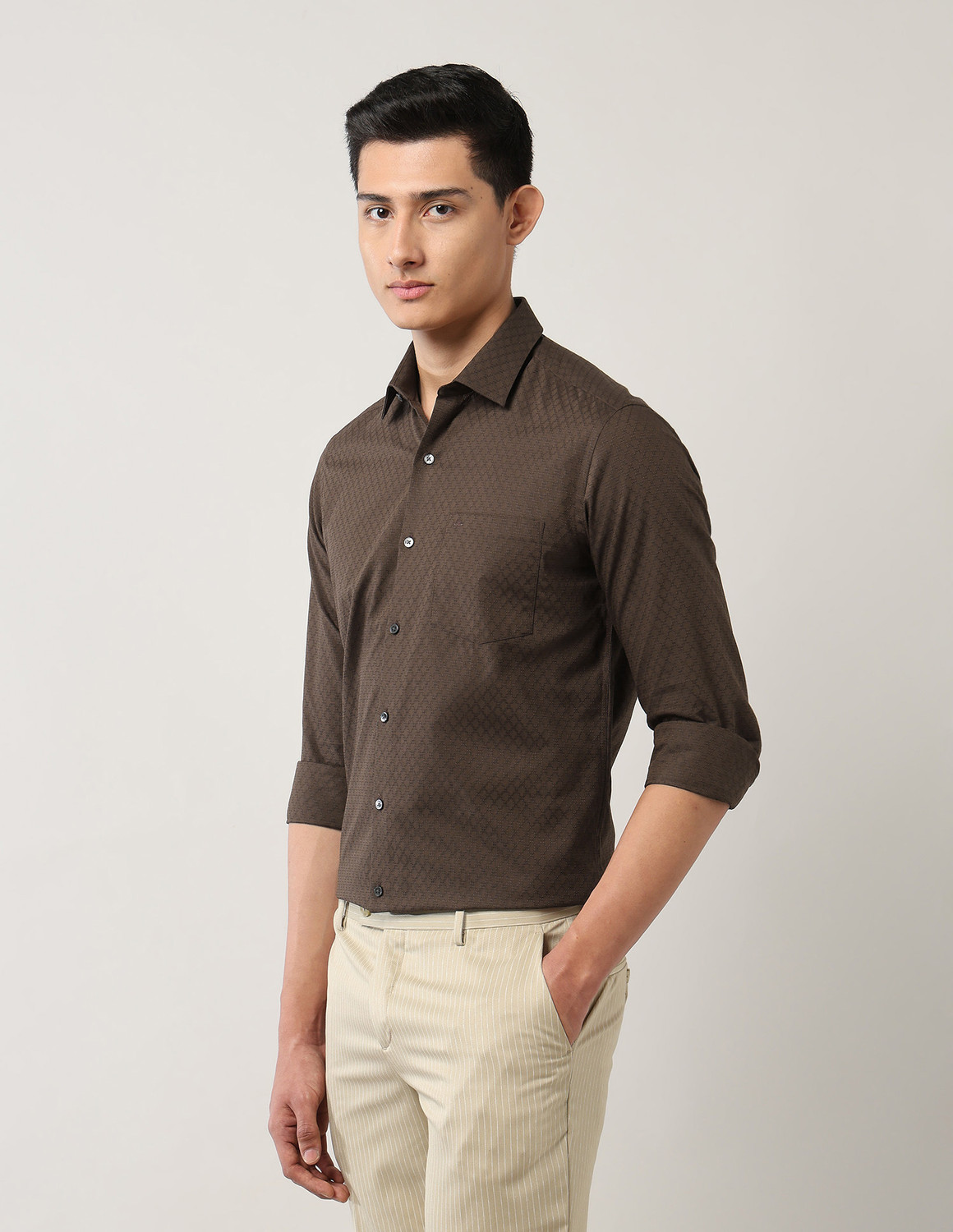 Image of ARROW Men Checkered Formal Brown Shirt