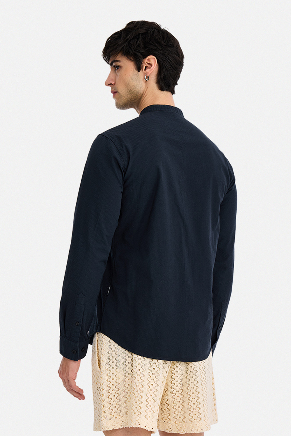 Image of Snitch Men Solid Casual Dark Blue Shirt