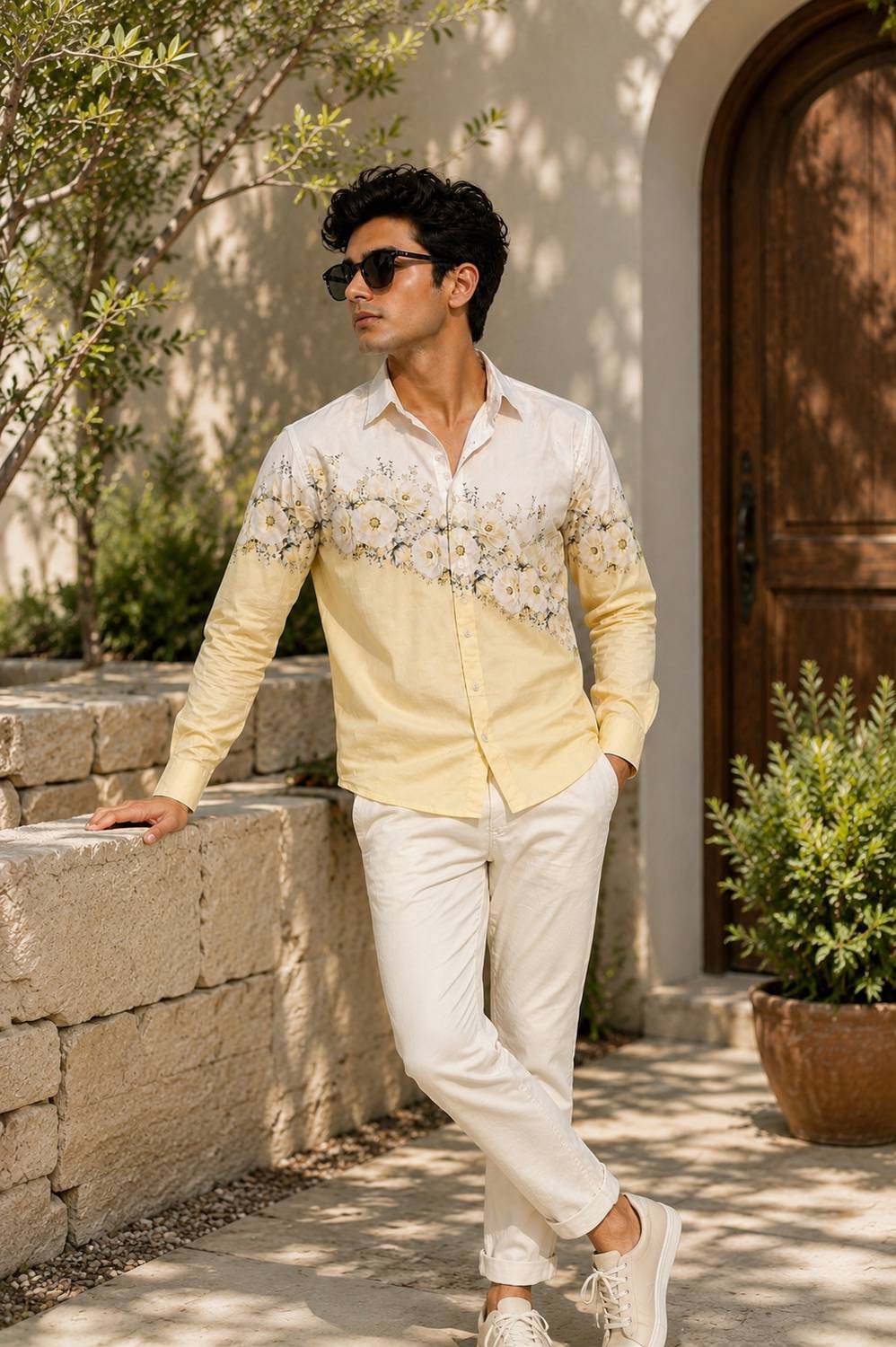 ZX BOSS Men Floral Print Casual White, Yellow Shirt - Buy ZX BOSS