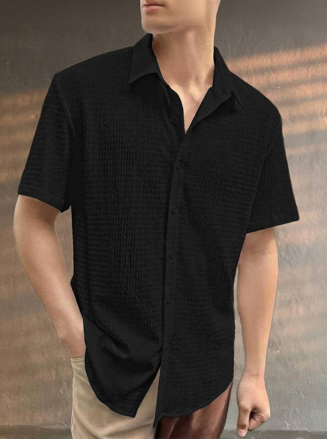 BlueMatrix Men Self Design Casual Black Shirt