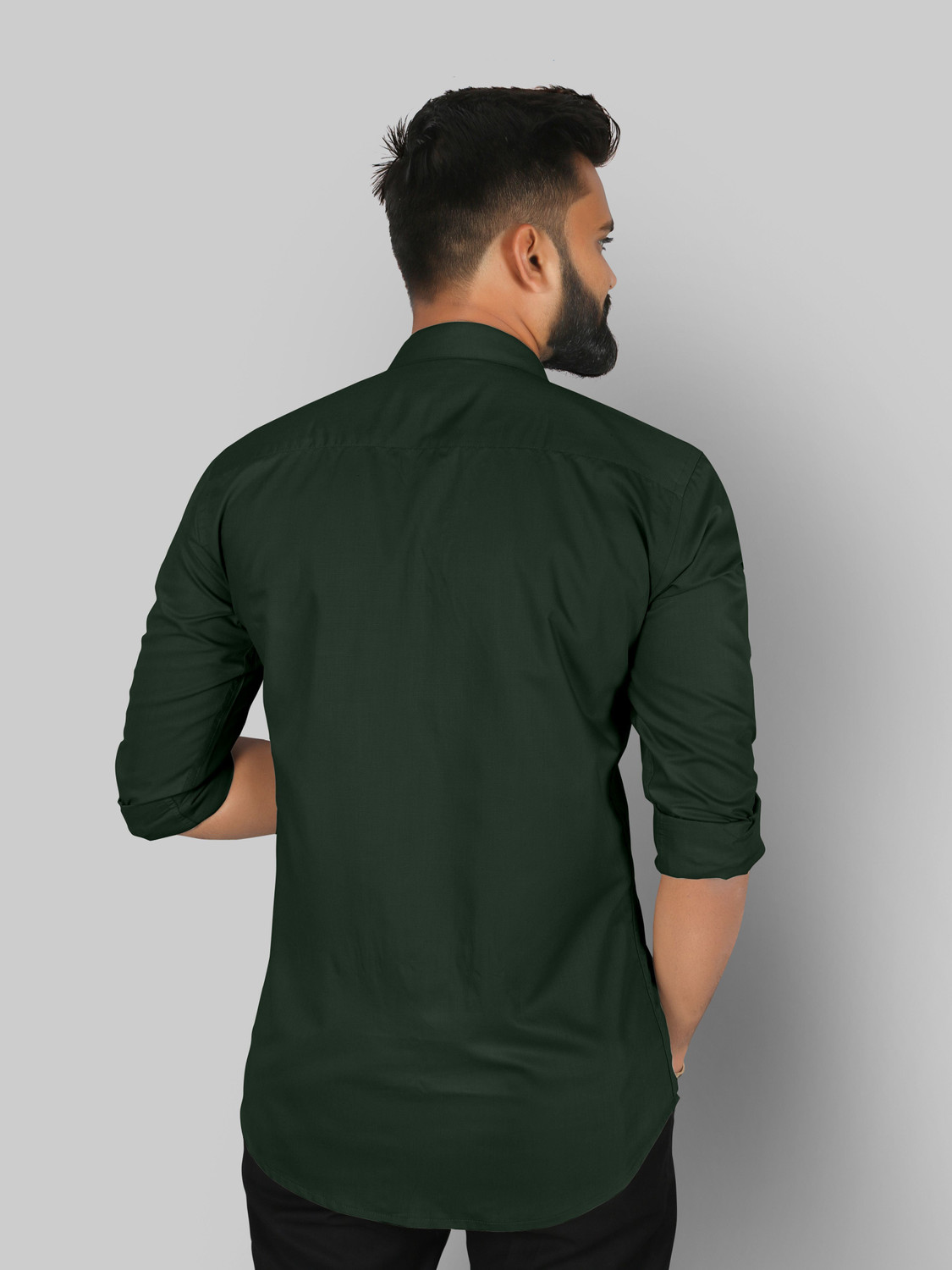 Image of FIBERMILL Men Solid Formal Dark Green Shirt