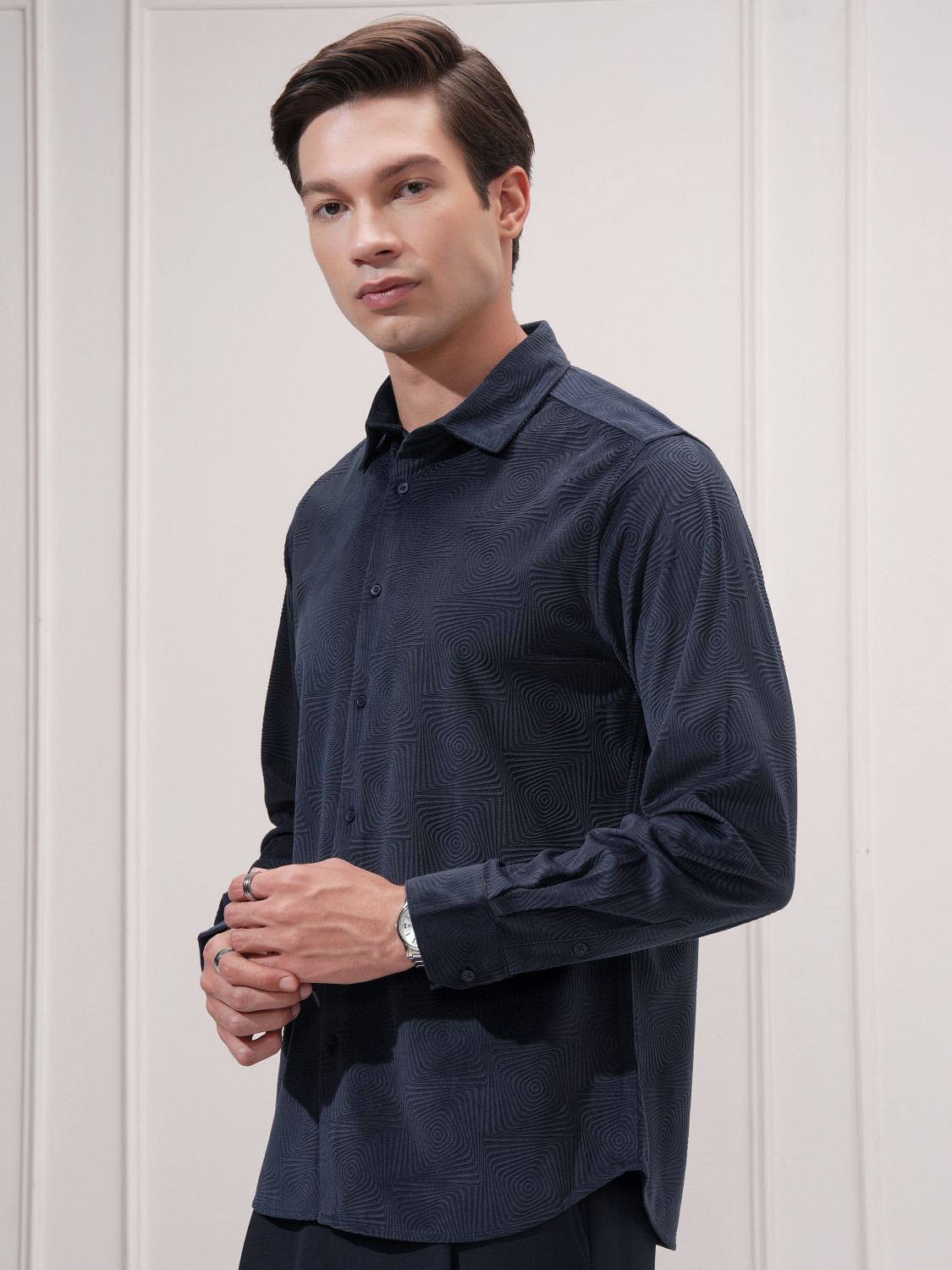 Image of HIGHLANDER Men Self Design Casual Blue Shirt
