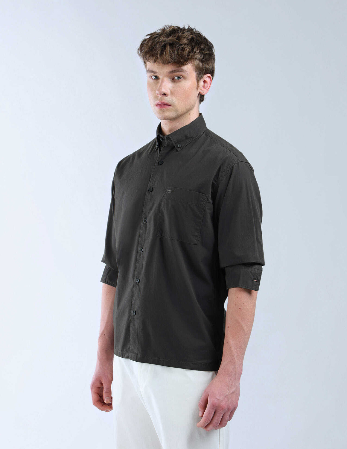 Image of FLYING MACHINE Men Solid Casual Black Shirt