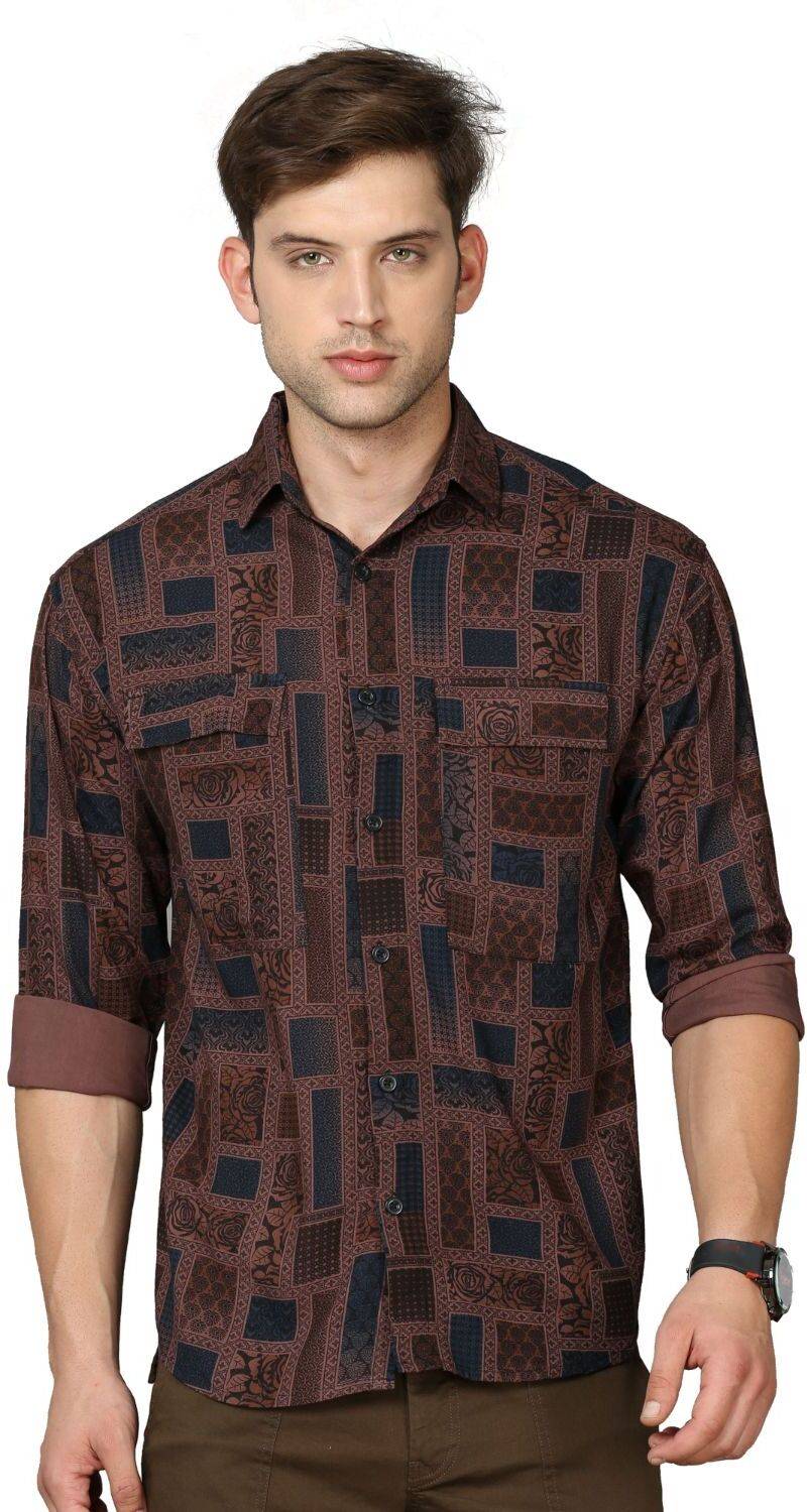BEVDAAS Men Printed Casual Brown Shirt