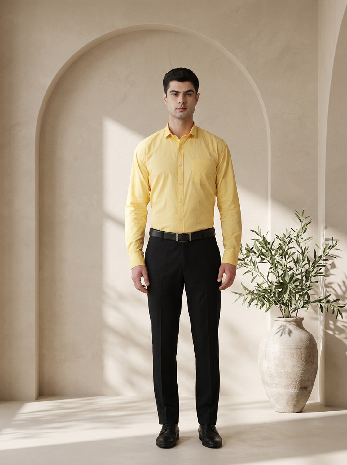 Image of Kibit Men Solid Formal Yellow Shirt