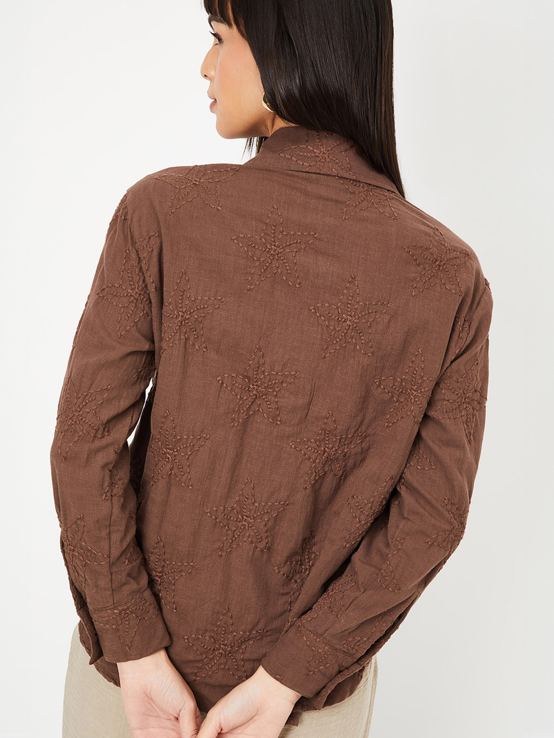 Image of MAX Women Embroidered Casual Brown Shirt