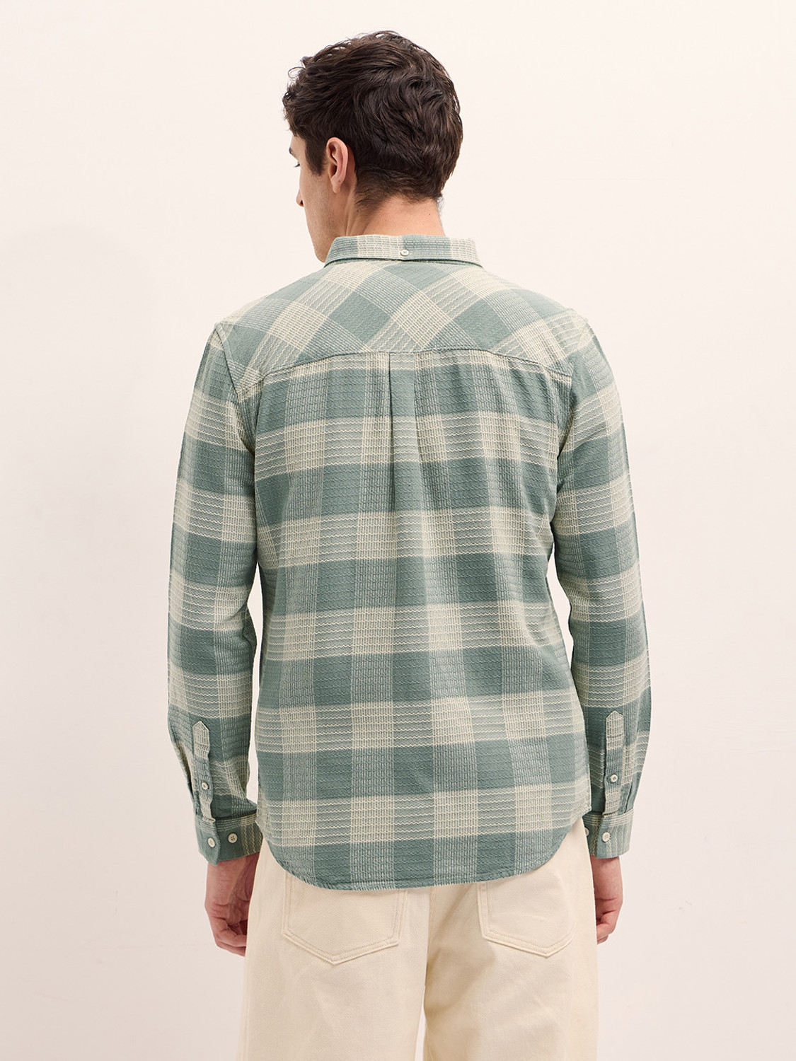 Image of THE BEAR HOUSE Men Checkered Casual Green Shirt