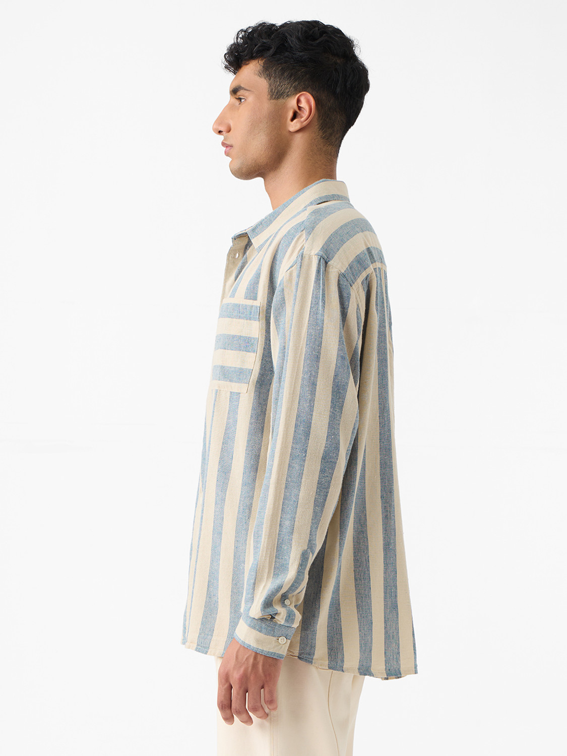 Image of The Souled Store Men Striped Casual Beige Shirt